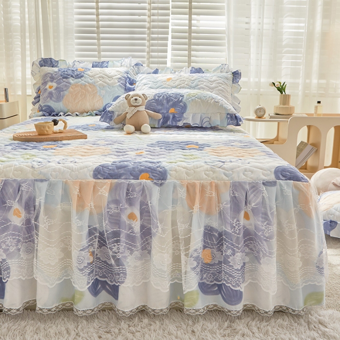 91家纺网 家纺一手货源 找家纺 宜凡 2023新款云朵棉床笠式床裙三件套 梦夕颜