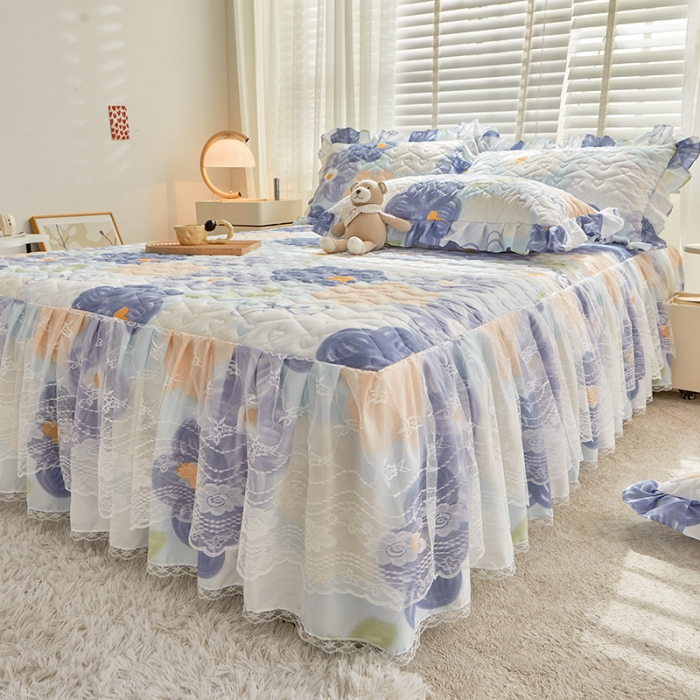 91家纺网 家纺一手货源 找家纺 宜凡 2023新款云朵棉床笠式床裙三件套 梦夕颜