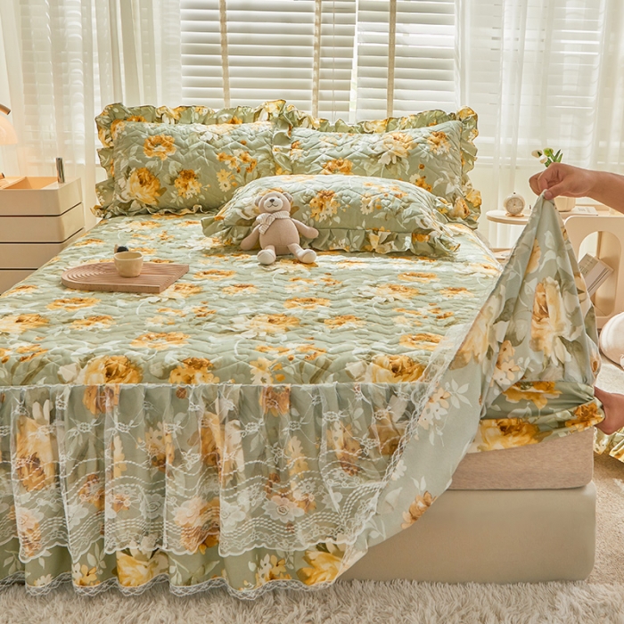 91家纺网 家纺一手货源 找家纺 宜凡 2023新款云朵棉床笠式床裙三件套 秋日盛景