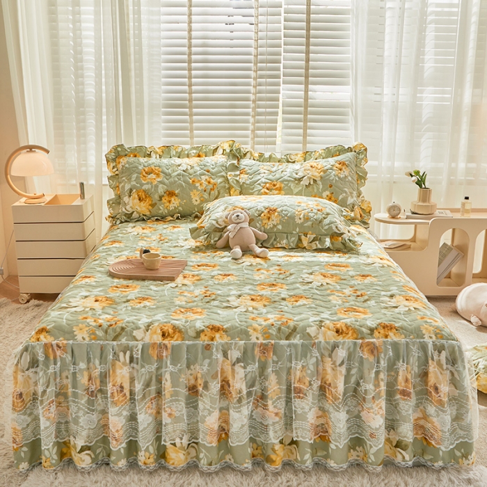 91家纺网 家纺一手货源 找家纺 宜凡 2023新款云朵棉床笠式床裙三件套 秋日盛景