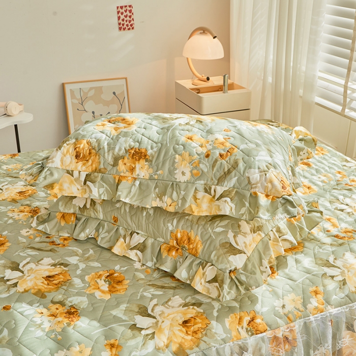 91家纺网 家纺一手货源 找家纺 宜凡 2023新款云朵棉床笠式床裙三件套 秋日盛景