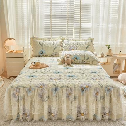 宜凡 2023新款云朵棉床笠式床裙三件套 忍冬