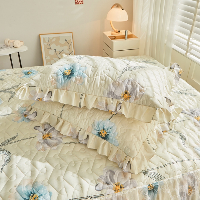 91家纺网 家纺一手货源 找家纺 宜凡 2023新款云朵棉床笠式床裙三件套 忍冬