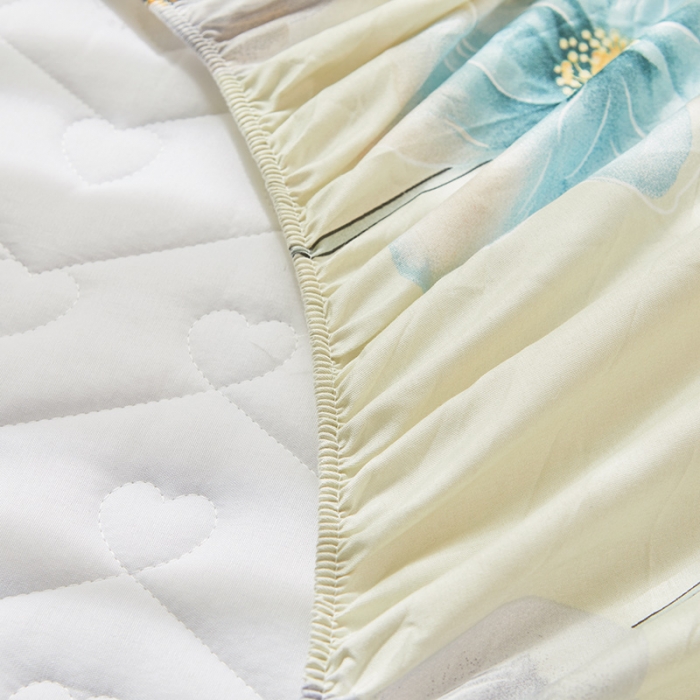 91家纺网 家纺一手货源 找家纺 宜凡 2023新款云朵棉床笠式床裙三件套 忍冬