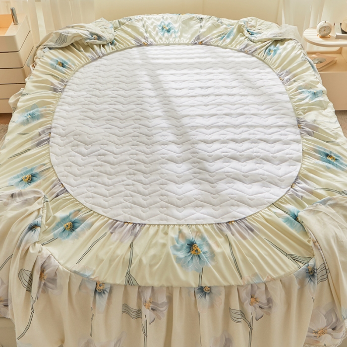 91家纺网 家纺一手货源 找家纺 宜凡 2023新款云朵棉床笠式床裙三件套 忍冬