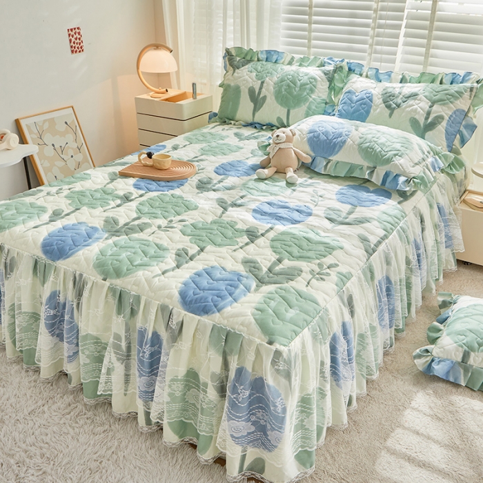 91家纺网 家纺一手货源 找家纺 宜凡 2023新款云朵棉床笠式床裙三件套 天梦