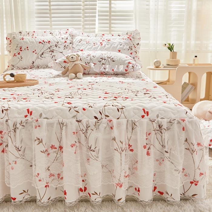 91家纺网 家纺一手货源 找家纺 宜凡 2023新款云朵棉床笠式床裙三件套 舞动