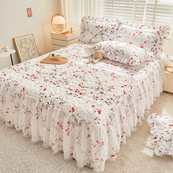 91家纺网 家纺一手货源 找家纺 宜凡 2023新款云朵棉床笠式床裙三件套 舞动