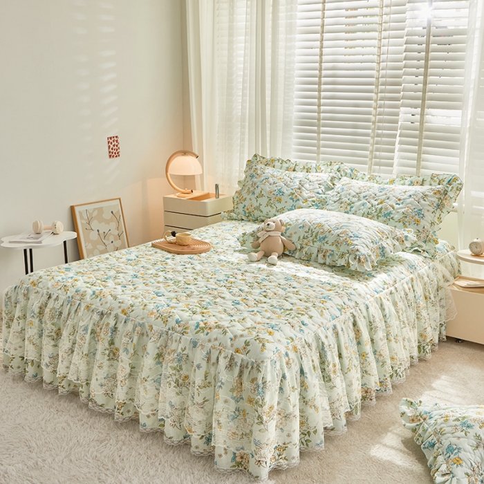 91家纺网 家纺一手货源 找家纺 宜凡 2023新款云朵棉床笠式床裙三件套 颜夏