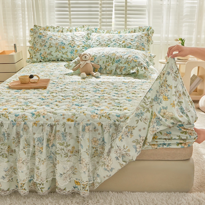 91家纺网 家纺一手货源 找家纺 宜凡 2023新款云朵棉床笠式床裙三件套 颜夏