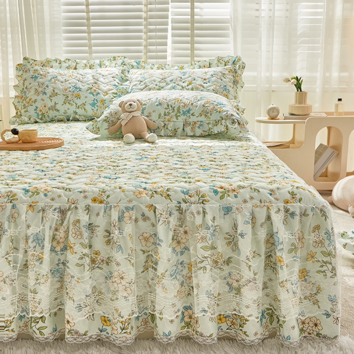 91家纺网 家纺一手货源 找家纺 宜凡 2023新款云朵棉床笠式床裙三件套 颜夏