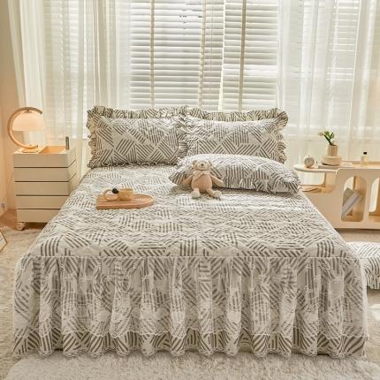 91家纺网 家纺一手货源 找家纺 宜凡 2023新款云朵棉床笠式床裙三件套 影都