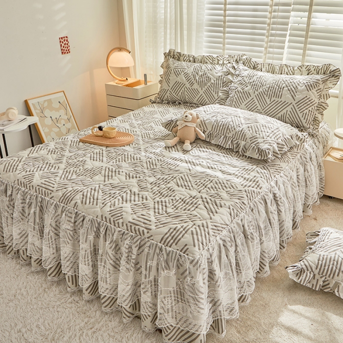 91家纺网 家纺一手货源 找家纺 宜凡 2023新款云朵棉床笠式床裙三件套 影都