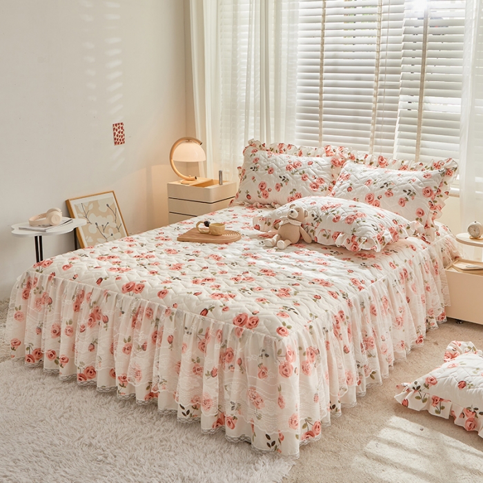 91家纺网 家纺一手货源 找家纺 宜凡 2023新款云朵棉床笠式床裙三件套 醉心