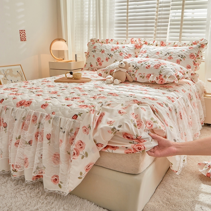 91家纺网 家纺一手货源 找家纺 宜凡 2023新款云朵棉床笠式床裙三件套 醉心