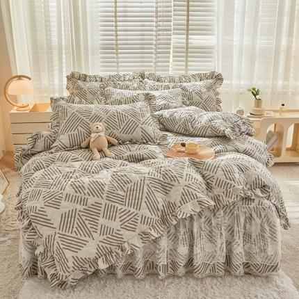 91家纺网 家纺一手货源 找家纺 （总）宜凡家纺 2023新款云朵棉床笠式床裙四件套