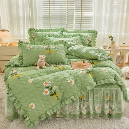 91家纺网 家纺一手货源 找家纺 宜凡家纺 2023新款云朵棉床笠式床裙四件套 雏菊之约