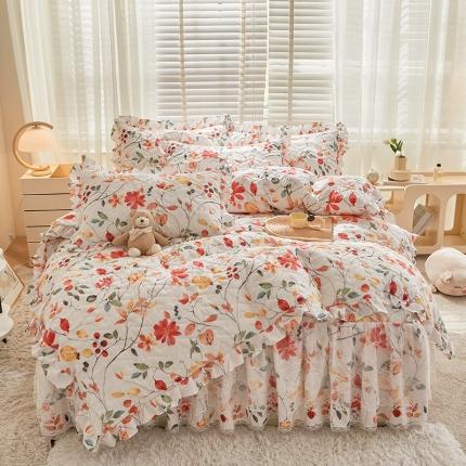 91家纺网 家纺一手货源 找家纺 宜凡家纺 2023新款云朵棉床笠式床裙四件套 萝蔓