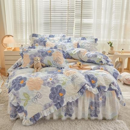 91家纺网 家纺一手货源 找家纺 宜凡家纺 2023新款云朵棉床笠式床裙四件套 梦夕颜