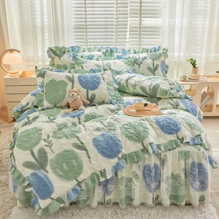 91家纺网 家纺一手货源 找家纺 宜凡家纺 2023新款云朵棉床笠式床裙四件套 天梦