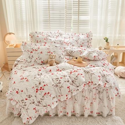 91家纺网 家纺一手货源 找家纺 宜凡家纺 2023新款云朵棉床笠式床裙四件套 舞动