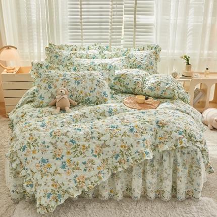 91家纺网 家纺一手货源 找家纺 宜凡家纺 2023新款云朵棉床笠式床裙四件套 颜夏