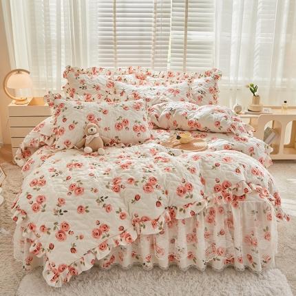 91家纺网 家纺一手货源 找家纺 宜凡家纺 2023新款云朵棉床笠式床裙四件套 醉心