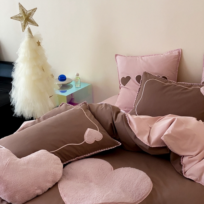 91家纺网 家纺一手货源 找家纺 星野 2023秋冬新款全棉加厚磨毛贴布绣四件套-可心 可心—拿铁咖