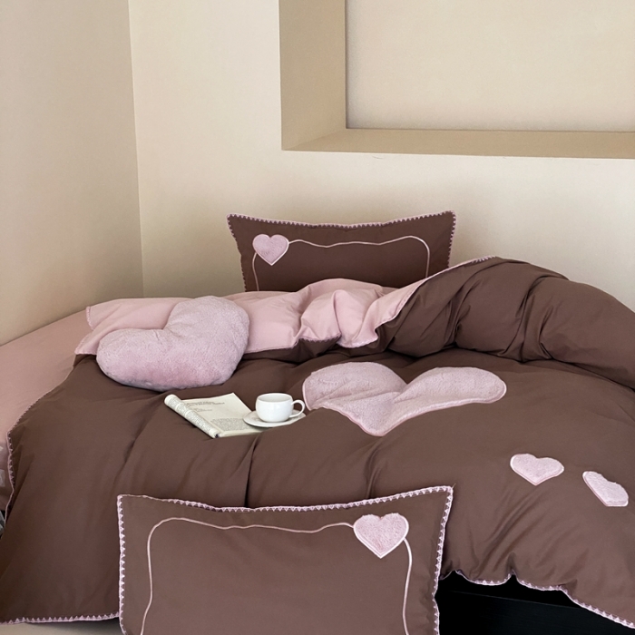 91家纺网 家纺一手货源 找家纺 星野 2023秋冬新款全棉加厚磨毛贴布绣四件套-可心 可心—拿铁咖