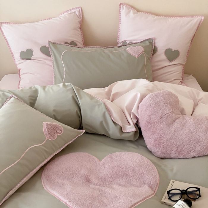 91家纺网 家纺一手货源 找家纺 星野 2023秋冬新款全棉加厚磨毛贴布绣四件套-可心 可心—青绿