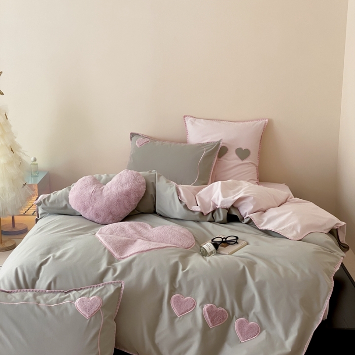 91家纺网 家纺一手货源 找家纺 星野 2023秋冬新款全棉加厚磨毛贴布绣四件套-可心 可心—青绿