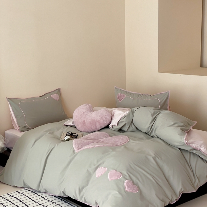 91家纺网 家纺一手货源 找家纺 星野 2023秋冬新款全棉加厚磨毛贴布绣四件套-可心 可心—青绿