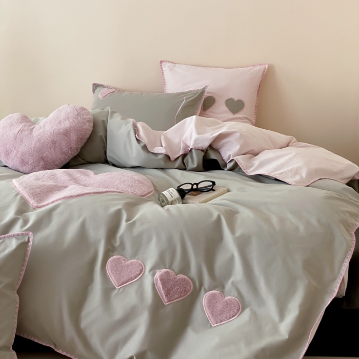 91家纺网 家纺一手货源 找家纺 星野 2023秋冬新款全棉加厚磨毛贴布绣四件套-可心 可心—青绿