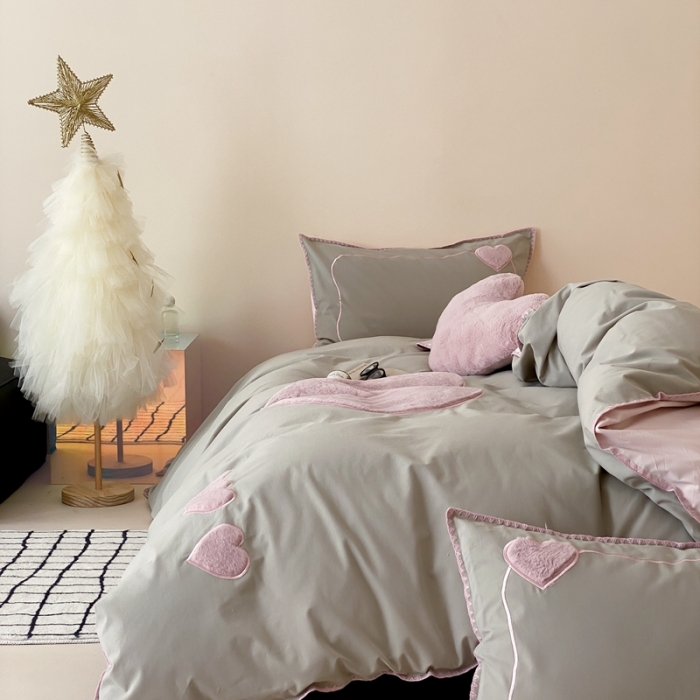 91家纺网 家纺一手货源 找家纺 星野 2023秋冬新款全棉加厚磨毛贴布绣四件套-可心 可心—青绿