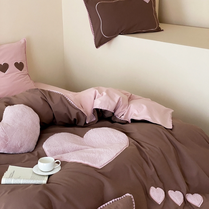 91家纺网 家纺一手货源 找家纺 星野 2023秋冬新款全棉加厚磨毛贴布绣四件套-可心 可心—拿铁咖