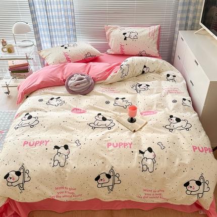 昔可 2023新款全棉可爱动物卡通印花四件套 滑板狗狗