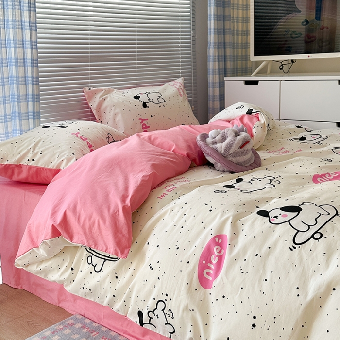 91家纺网 家纺一手货源 找家纺 昔可 2023新款全棉可爱动物卡通印花四件套 滑板狗狗