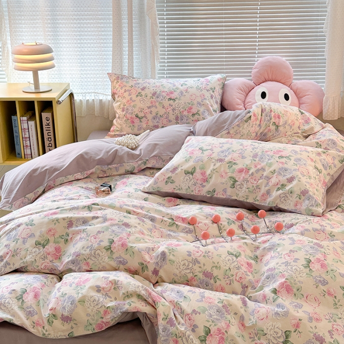 91家纺网 家纺一手货源 找家纺 昔可 2023新款全棉可爱动物卡通印花四件套 梨花小调