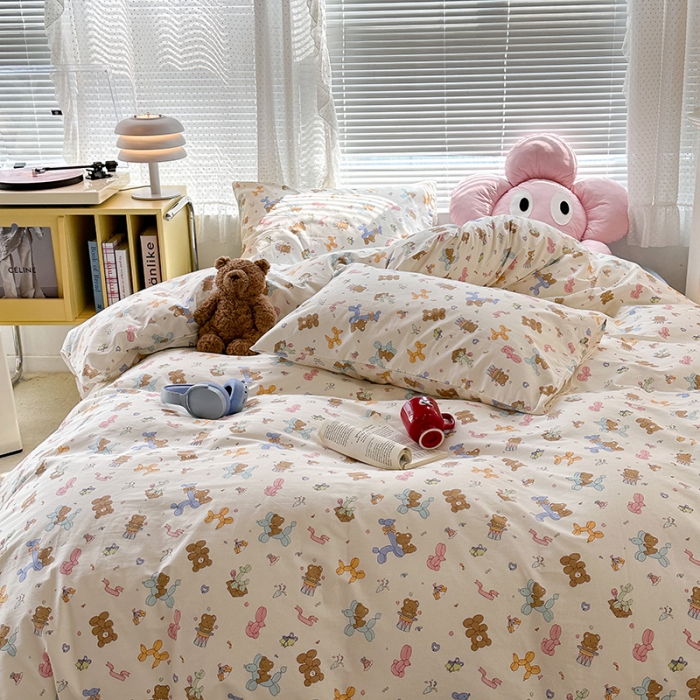 91家纺网 家纺一手货源 找家纺 昔可 2023新款全棉可爱动物卡通印花四件套 气球狗狗