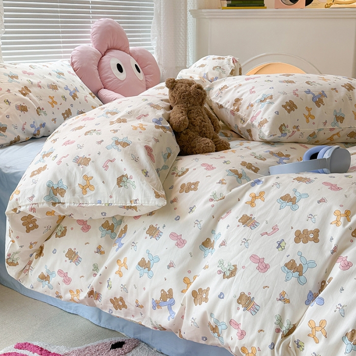 91家纺网 家纺一手货源 找家纺 昔可 2023新款全棉可爱动物卡通印花四件套 气球狗狗