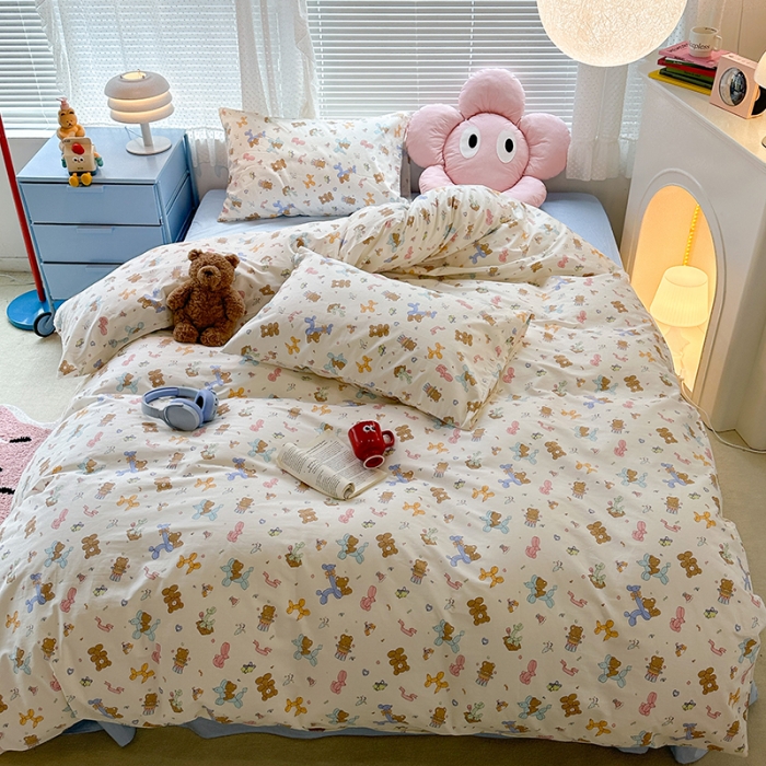 91家纺网 家纺一手货源 找家纺 昔可 2023新款全棉可爱动物卡通印花四件套 气球狗狗