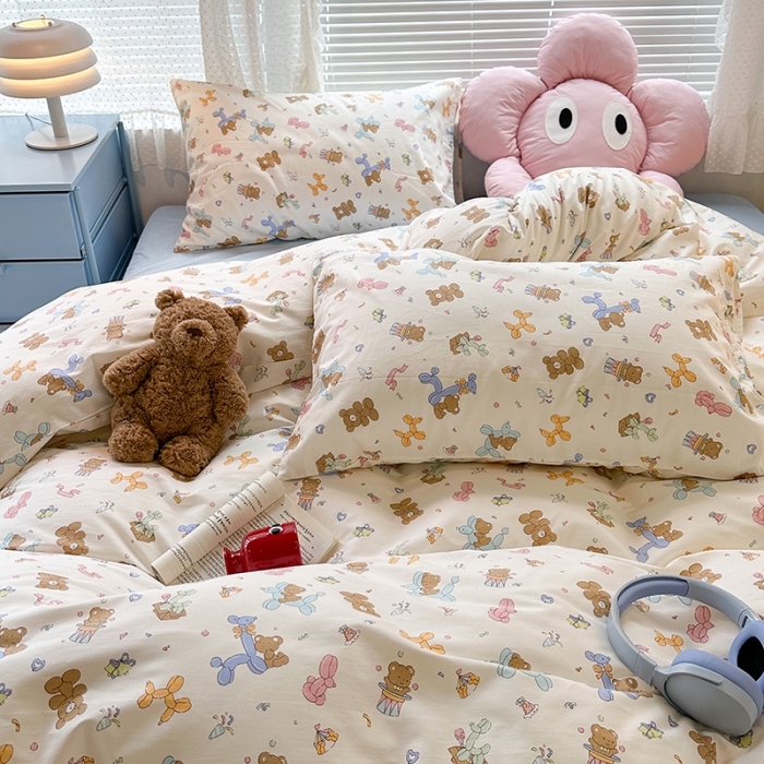 91家纺网 家纺一手货源 找家纺 昔可 2023新款全棉可爱动物卡通印花四件套 气球狗狗