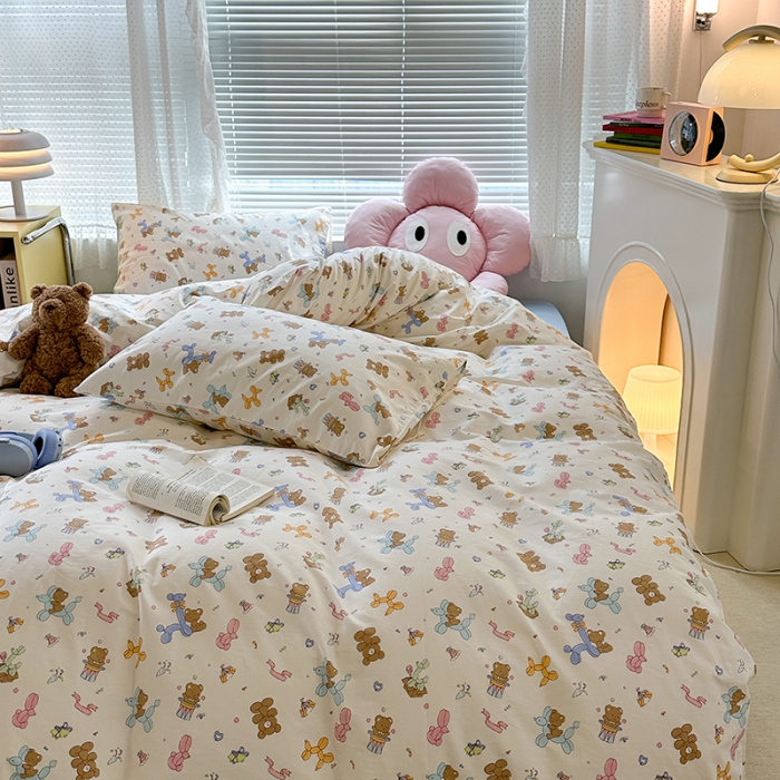 91家纺网 家纺一手货源 找家纺 昔可 2023新款全棉可爱动物卡通印花四件套 气球狗狗