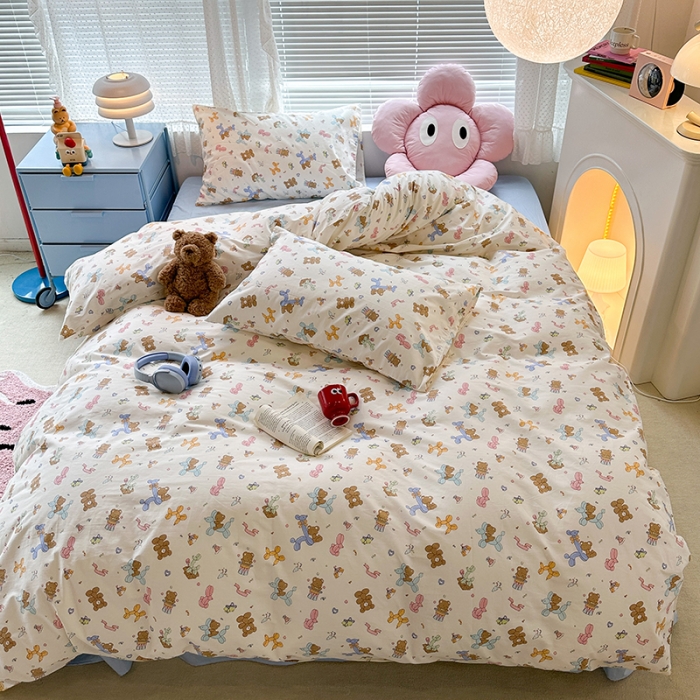 91家纺网 家纺一手货源 找家纺 昔可 2023新款全棉可爱动物卡通印花四件套 气球狗狗