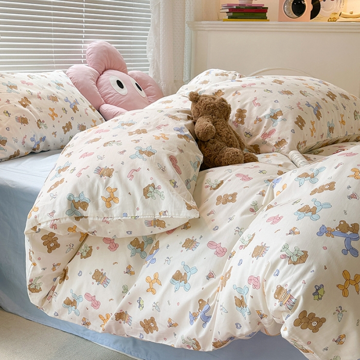 91家纺网 家纺一手货源 找家纺 昔可 2023新款全棉可爱动物卡通印花四件套 气球狗狗