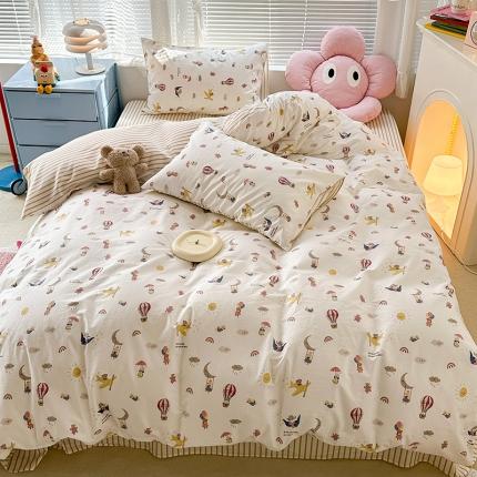 昔可 2023新款全棉可爱动物卡通印花四件套 热气球之旅