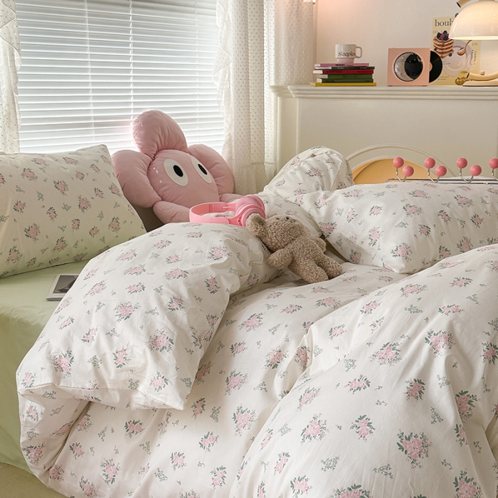 91家纺网 家纺一手货源 找家纺 昔可 2023新款全棉可爱动物卡通印花四件套 桃杏山野