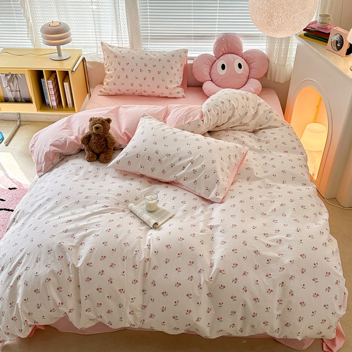 91家纺网 家纺一手货源 找家纺 昔可 2023新款全棉可爱动物卡通印花四件套 小椿芽