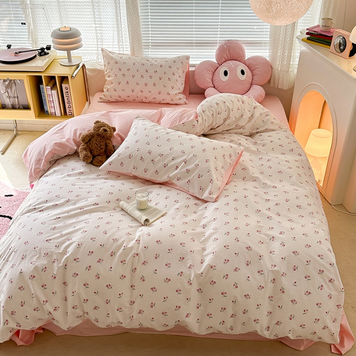 91家纺网 家纺一手货源 找家纺 昔可 2023新款全棉可爱动物卡通印花四件套 小椿芽