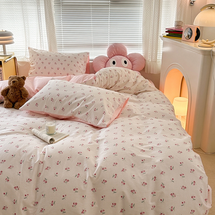 91家纺网 家纺一手货源 找家纺 昔可 2023新款全棉可爱动物卡通印花四件套 小椿芽